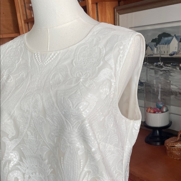 Melanie Lyne Holiday Elegant White Sleeveless Top Fringe Size 8 Party Sequin - Picture 7 of 13